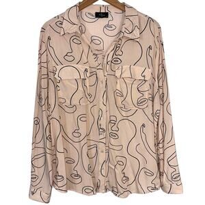 Milk & Honey Abtract Face Blush Pink Nude Long Sleeve Button Up Shirt Size 1X